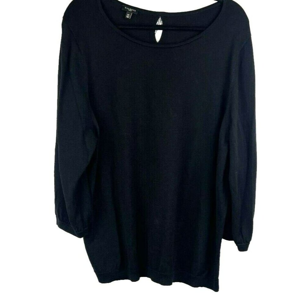 Talbots Plus Size Top 2X Black Knit Back Bows 3/4 Sleeve Stretch Pullover